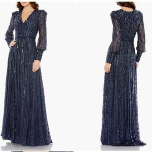 MAC DUGGAL 93679 BEADED LACE LONG SLEEVE WRAP OVER GOWN sz 12
